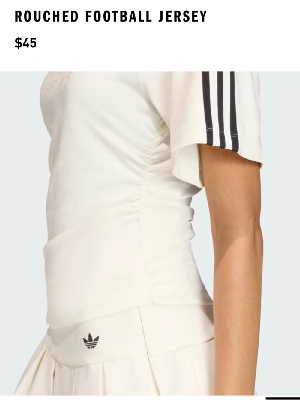 Adidas Rouched White Jersey with Black Trim and Three Stripes - Picture 2 of 6